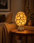 Morchella lamp glowing in evening decor