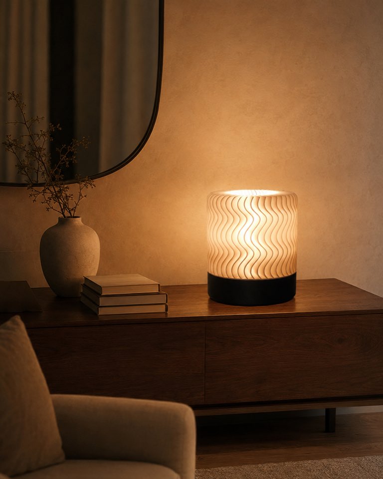 Lampe Wave sur une console de salon