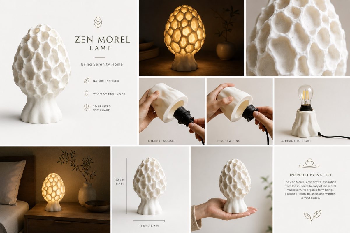 Lampe de table Zen Morel imprimée en 3D avec lumière chaude
